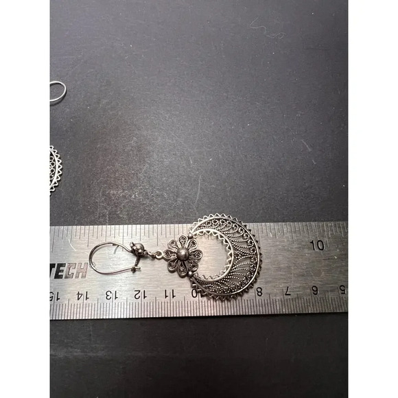 Turkish sterling filigree disc dangle drop hook earrings 9.58 grams. - Picture 4 of 11